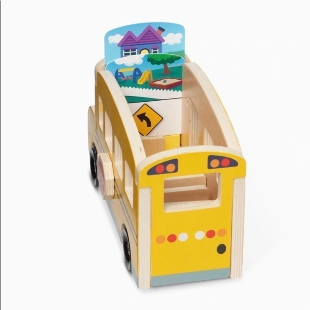 NIB-MELISSA & DOUG-BLUES CLUES & YOU-WOODEN PULL BACK SCHOOL BUS